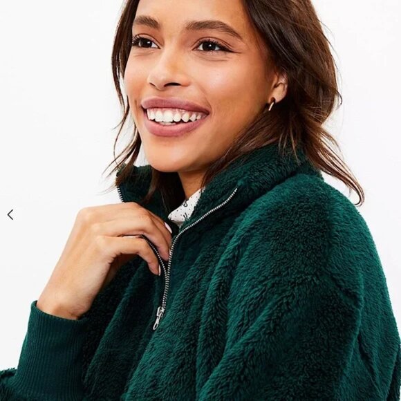 NWT! LOFT Sherpa Zip Sweatshirt, Green, size XS (fits S) - Picture 3 of 8